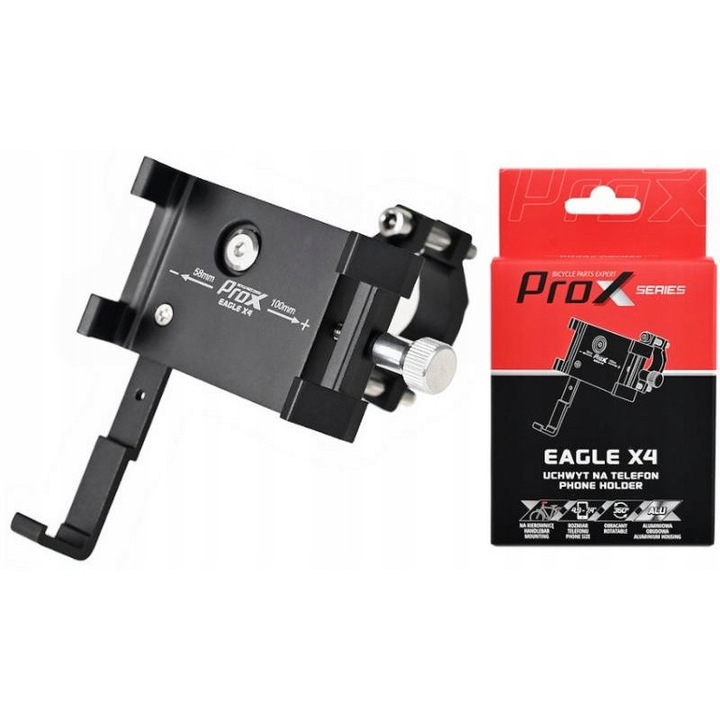 Suport telefon pentru bicicletă PROX din aluminiu, rotativ 360°, pentru ghidon 22.2-31.8mm, dimensiuni telefon 4.9-7.4 inci
