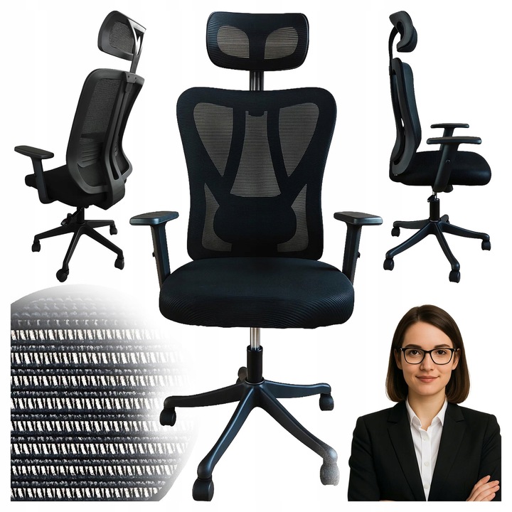 Scaun de birou Gotel ergonomic, cotiere reglabile, negru, material textil