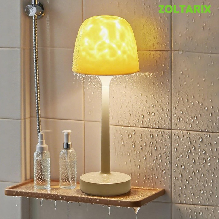 Lampa de baie, ZOLTARIX, Lampa de birou, impermeabila cu proiector valuri oceanice, 16 culori, control tactil si telecomanda, Reincarcabila, dus/cada in interior, Fara fir