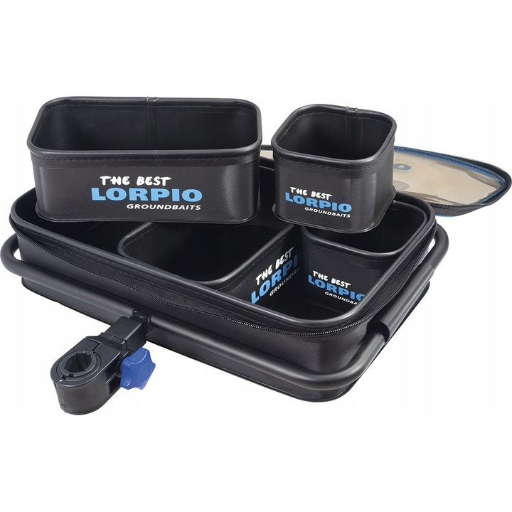 Set organizator pescuit LORPIO EVA 400, cuva cu capac, 2 recipiente 2, 4L, 2 recipiente 0, 9L, 40x25x9cm