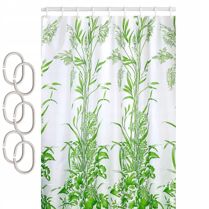 Текстилна завеса за душ Estiva 180x200cm, водоустойчива, с 12 кукички, дизайн бамбук