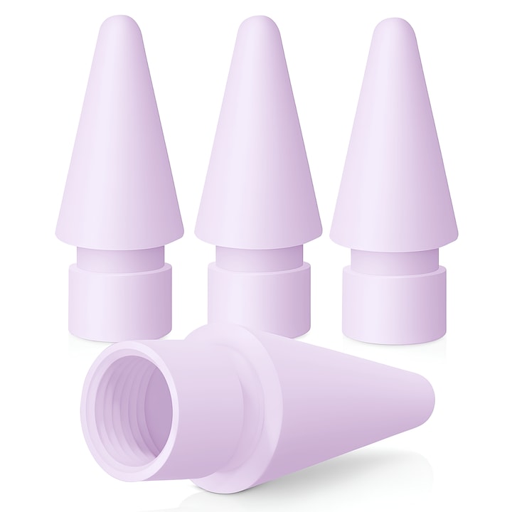 Set rezerva 4x compatibil cu Apple Pencil, varfuri de schimb, Neez, pentru iPad Apple Pencil 1Gen/2Gen/Pro, USB-C, compatibil Neez Pencil Pro/SE, Material POM, Nu zgarie, Anti Lag, Tips pentru stylus, Set 4 pack, Mov