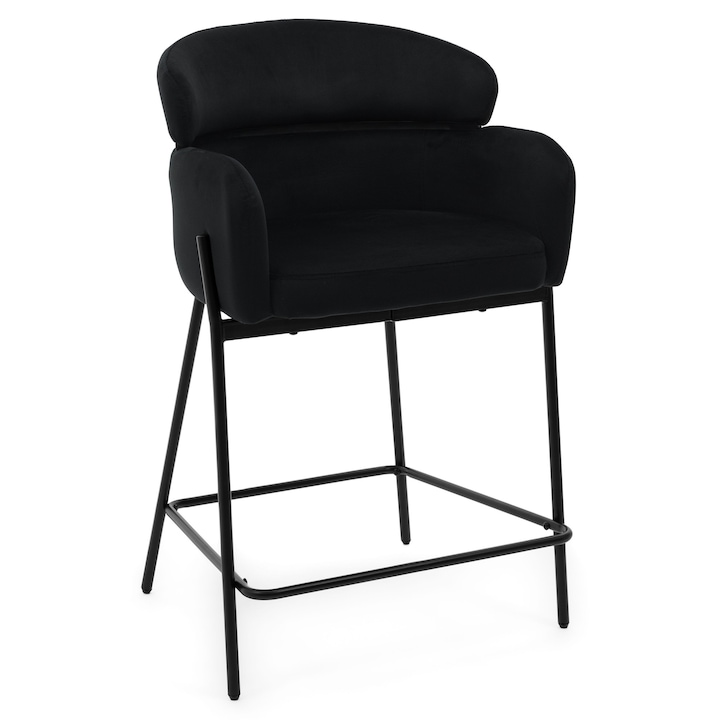 Тапициран бар стол BOLZANO, черен кадифе, 99x60x55см, височина на седалката 67см, максимално натоварване 130кг