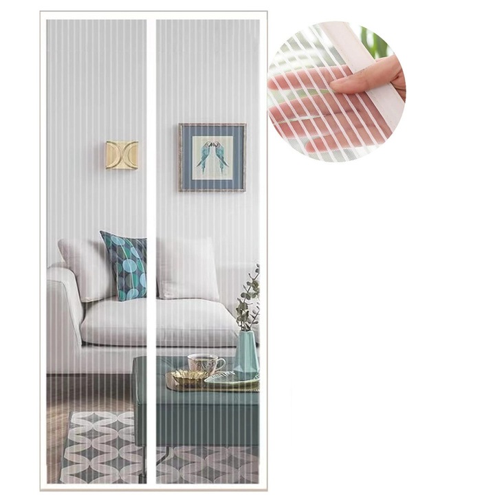 Plasa magnetica anti insecte pentru usa, Meet Beauty, 80x220 cm, alba, instalare simpla, inchidere automata