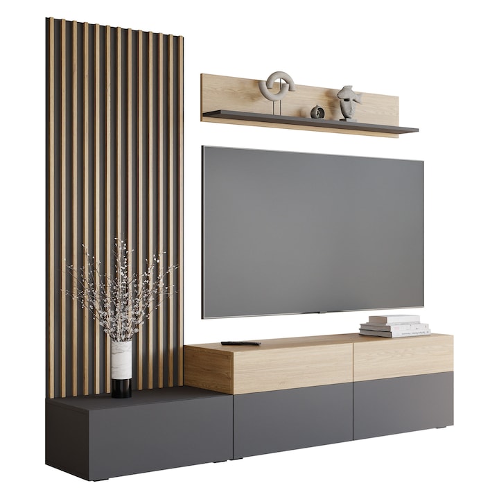 Set camera de zi Hikavo I, MIRJAN 24, grafit / stejar cremona, 40x225x209 cm