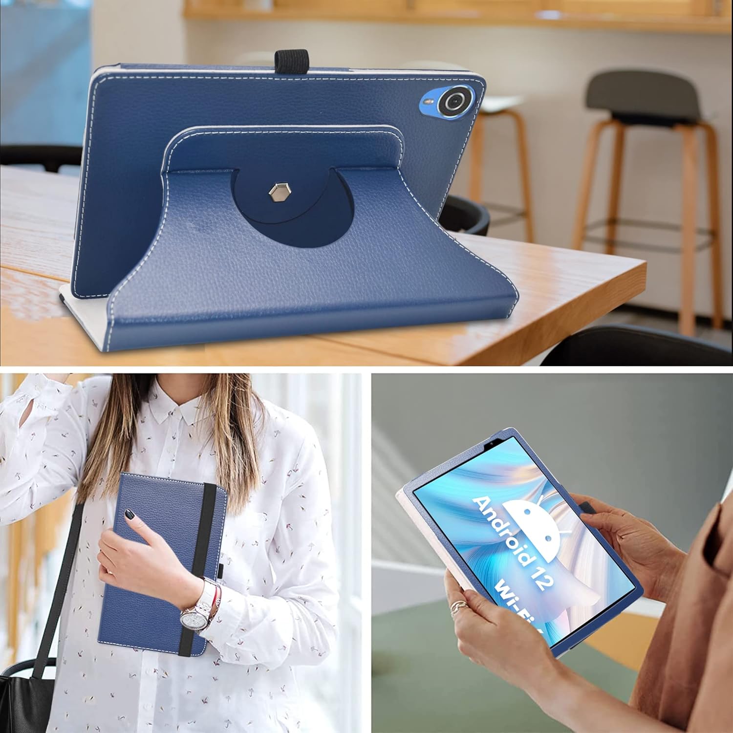 Etui rotativ pentru tableta TECLAST P25T 10,1", piele sintetica, albastru, functie de suport 360°