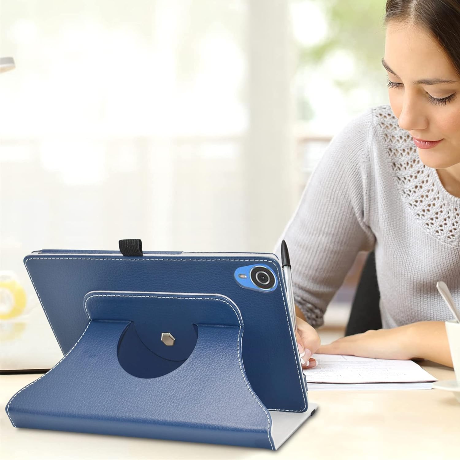 Etui rotativ pentru tableta TECLAST P25T 10,1", piele sintetica, albastru, functie de suport 360°