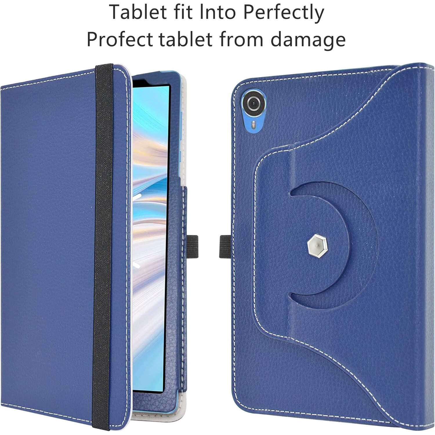 Etui rotativ pentru tableta TECLAST P25T 10,1", piele sintetica, albastru, functie de suport 360°