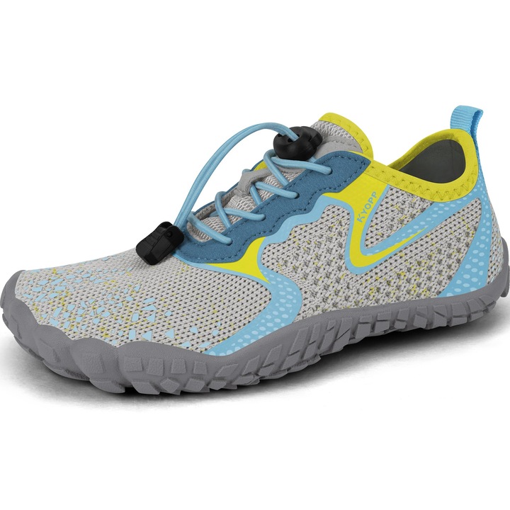 Pantofi sport copii Kyopp Barefoot, gri, material sintetic, talpa antiderapanta, utilizare universala