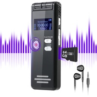 Reportofon Profesional, memorie 64 GB, 3072 Kbps si reducere a zgomotului, inregistrare audio de 4800 de ore pentru interviuri/cursuri/intalniri, Negru