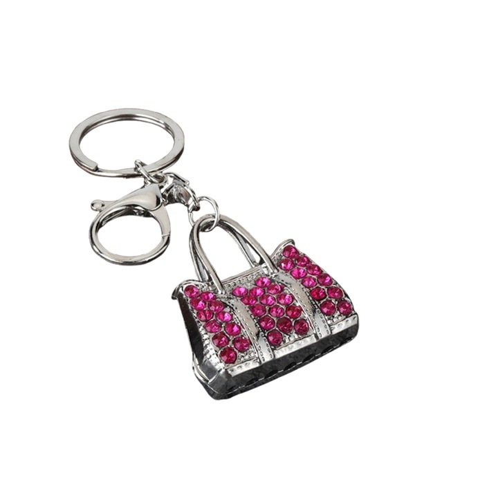Kulcstartó, Kézitáska Modell, Ötvözet Strasszokkal/Kristályokkal, Női Kiegészítők/Ajándék, Sötétvörös és Ezüst Szín