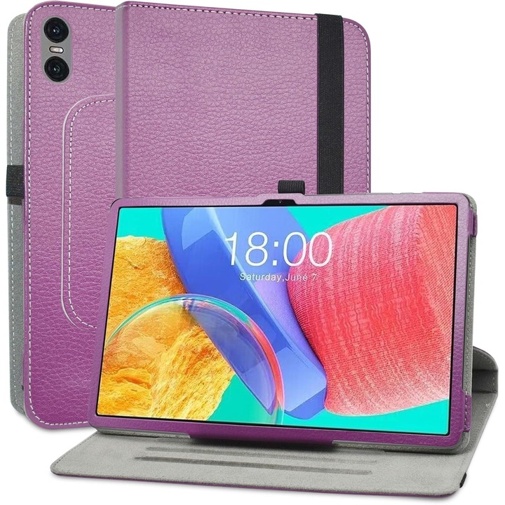 Въртящ се калъф за таблет TECLAST P25T 10,1", изкуствена кожа, лилав, функция за 360° стойка