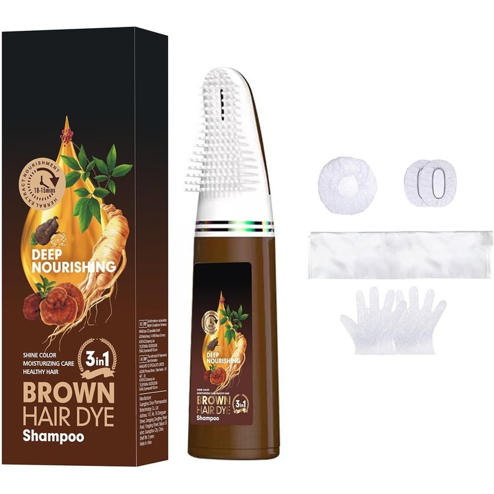 Sampon colorant maro, 200 ml, aplicator integrat tip perie, efect de colorare rapida si durabila