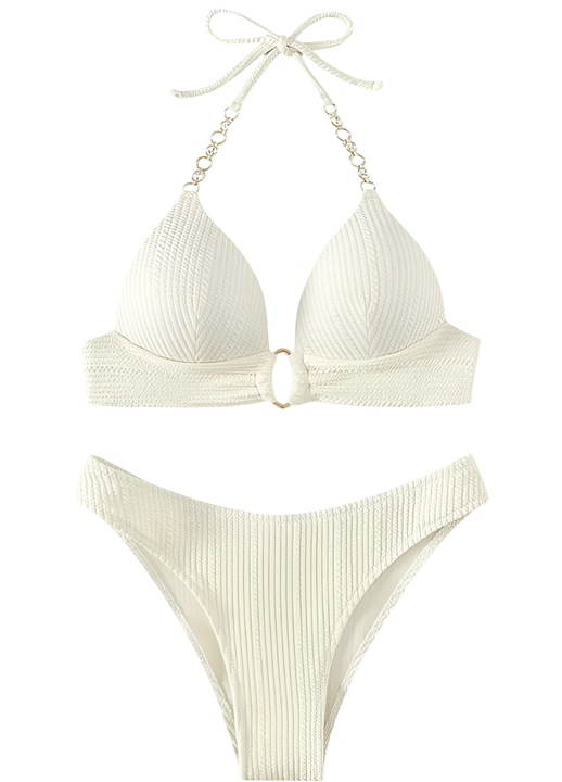 Costum de baie dama, doua piese, bikini cu snur, alb