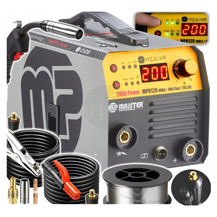 Aparat de sudura tip invertor IGBT MIG MAG FLUX MMA, 200 A, Majster Polska MP0128