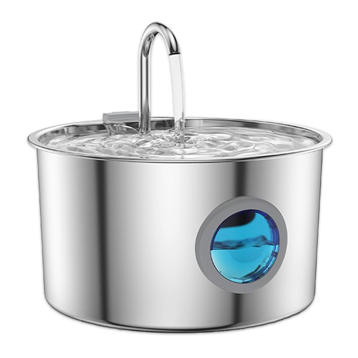 Диспенсър Автомат с Капак за Животни EASYL®, Фонтан за Вода за Котки и Кучета, Супер Тих Фонтан за Вода от Неръждаема Стомана 3.2л, Поилка с Двойна Циркулация, Адаптер за Контакт, Пречистване и Филтриране с Активен Въглен, Включени Филтър и Помпа