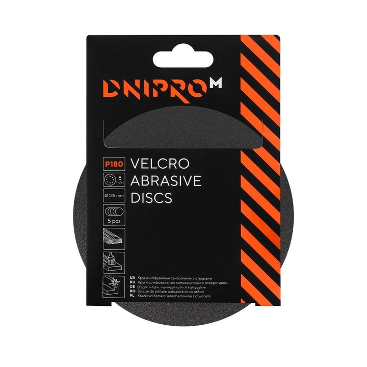 Tépőzáras csiszolókorong Dnipro-M P180 8 lyukú 125 mm (5 db/cs)