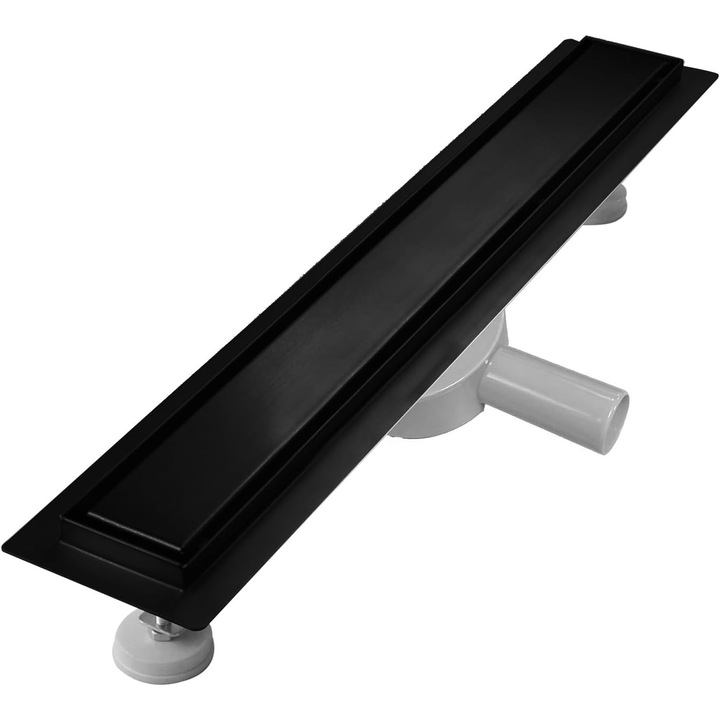 Lineáris lefolyó 90 cm, Sunrik, rozsdamentes acél, fekete, szifon készlettel 360