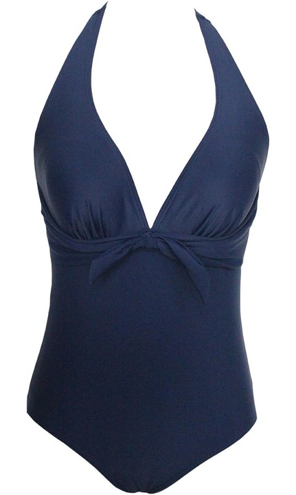 Costum de baie dama, bleumarin, decolteu si decupaj, dintr-o bucata