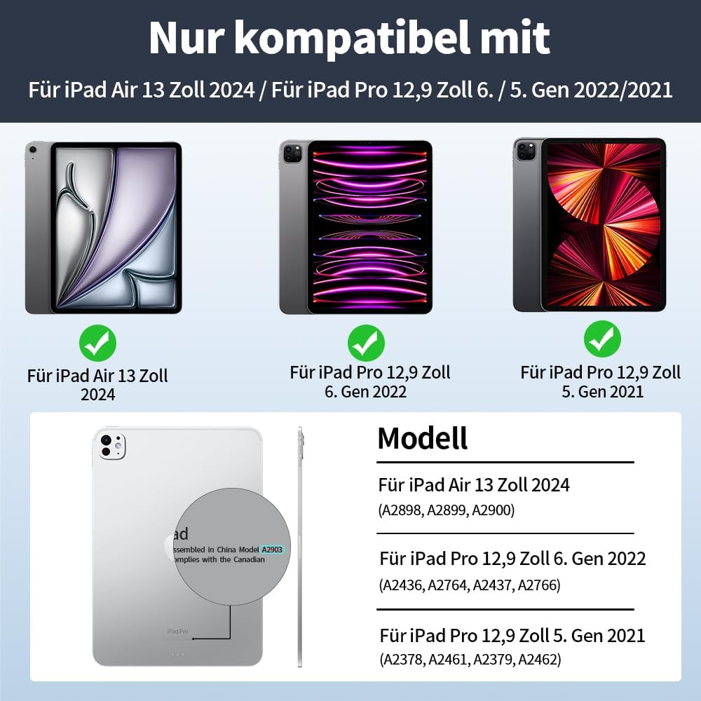 Etui protectie pentru iPad Air 13" (2024 M2) si iPad Pro 12,9" (2022/2021) cu suport pentru Apple Pencil, TPU elastic, gri