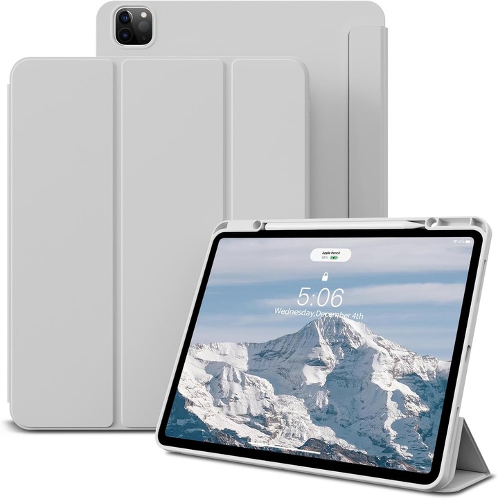 Védőtok iPad Air 13" (2024 M2) és iPad Pro 12,9" (2022/2021) készülékhez Apple Pencil tartóval, rugalmas TPU, szürke