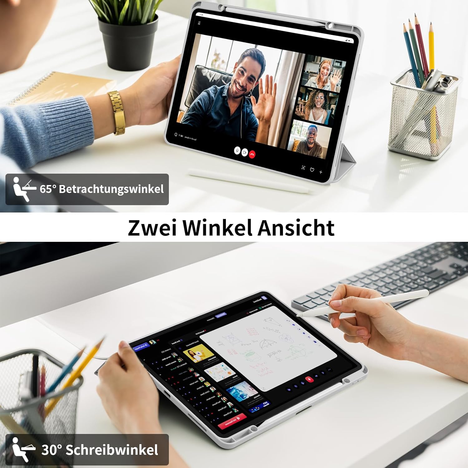 Etui protectie pentru iPad Air 13" (2024 M2) si iPad Pro 12,9" (2022/2021) cu suport pentru Apple Pencil, TPU elastic, gri