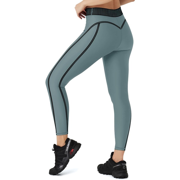 Colanti sport dama, talie inalta, opaciwqfwqd, Verde/Negru