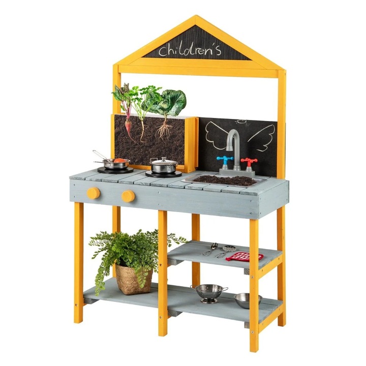 Bucatarie cu noroi exterioara pentru copii cu jardiniera si baterie