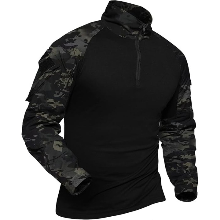 Bluza tactica barbati XKTTAC, camuflaj Flecktarn/BKCP, 4 buzunare, material rezistent, respirabil, negru, S INTL