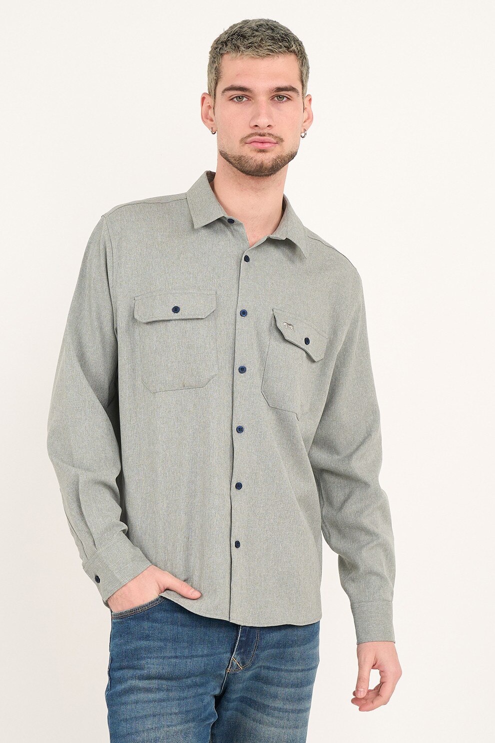 TIMEOUT, Camasa relaxed fit cu buzunare pe piept, Grej, 2XL