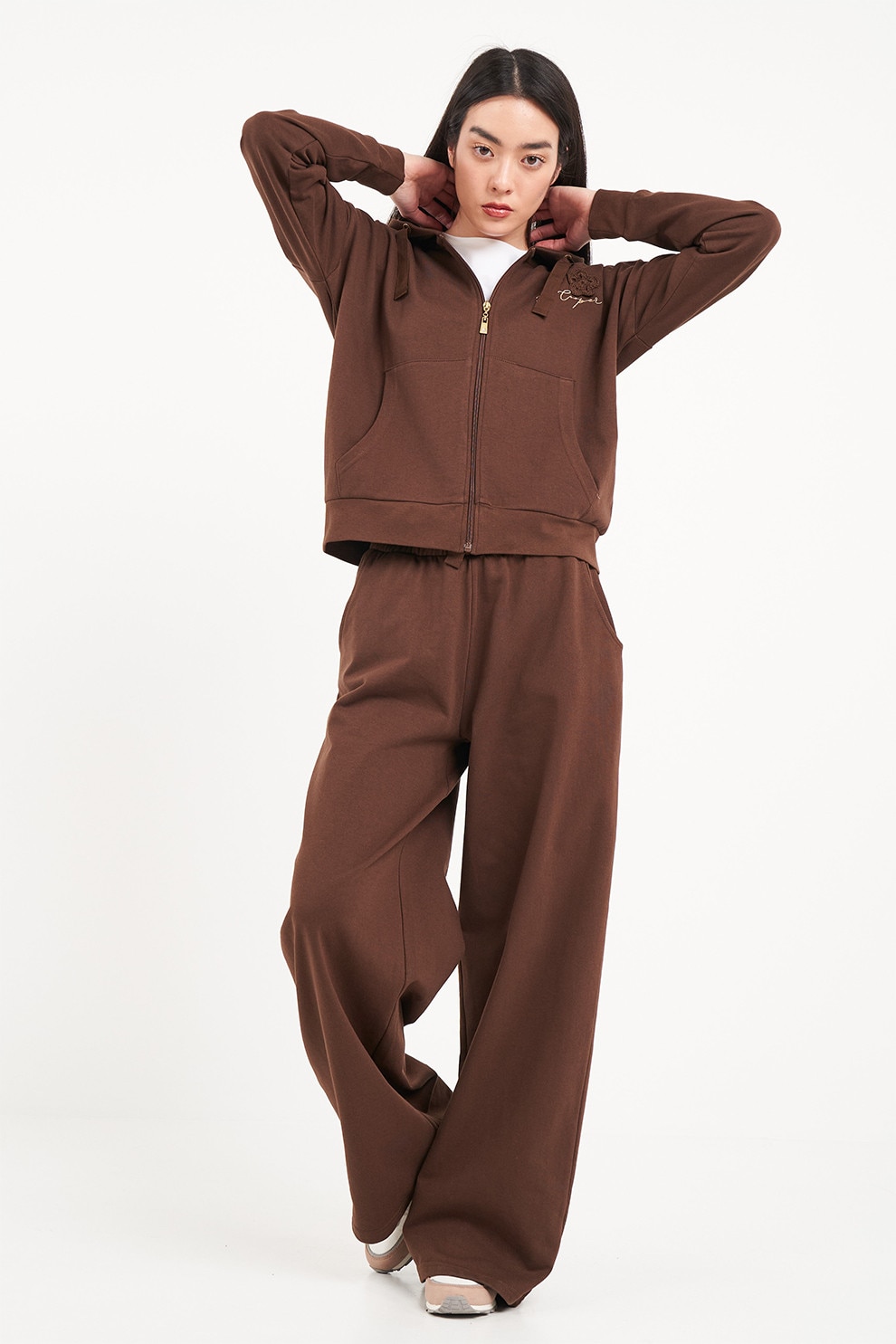 Lee Cooper, Pantaloni cu croiala ampla de trening cu snur, Maro fango, S