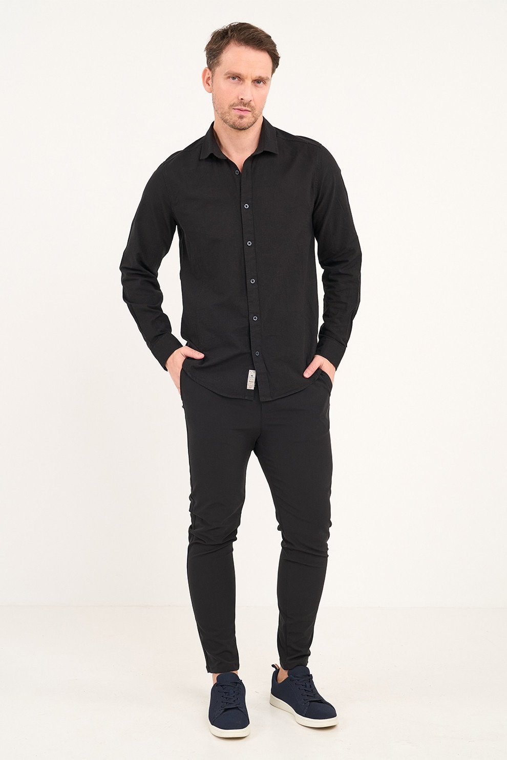 TIMEOUT, Pantaloni chino cu snur, Negru, XL