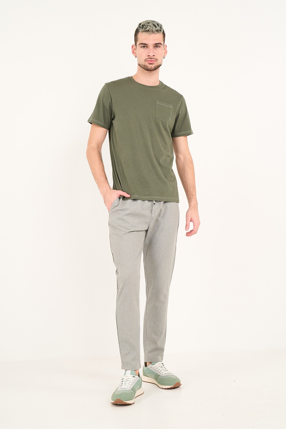 TIMEOUT, Pantaloni chino cu snur, Gri melange, XL