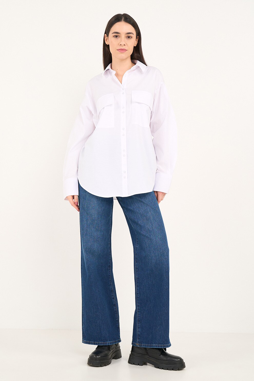 Lee Cooper, Camasa supradimensionata din bumbac, Alb optic, S