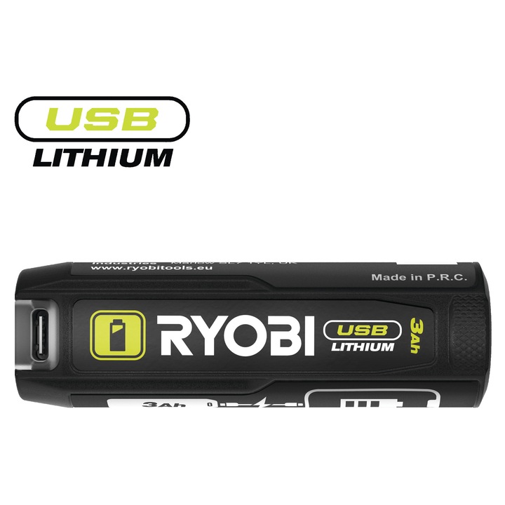 Baterie si banca de alimentare USB Lithium RYOBI 3, 0Ah, indicator de energie, port USB-C