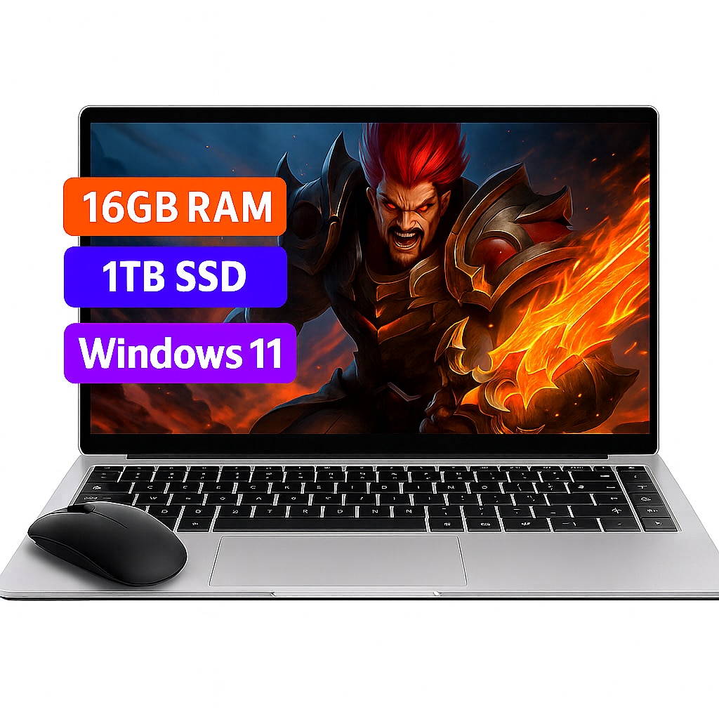 Laptop 15.6" cu procesor Intel Celeron N400 Alder Lake-N, 16GB RAM DDR4, 1TB SSD, 1920*1080 IPS, Windows 11, Intel® UHD Graphics, 5000mAh, Argintiu