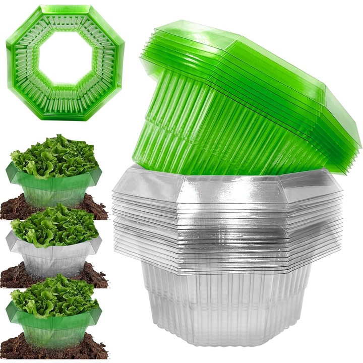 Növényvédő gallérok, 10 darabos készlet (5 zöld, 5 átlátszó), csigák elleni védelem, víztakarékos