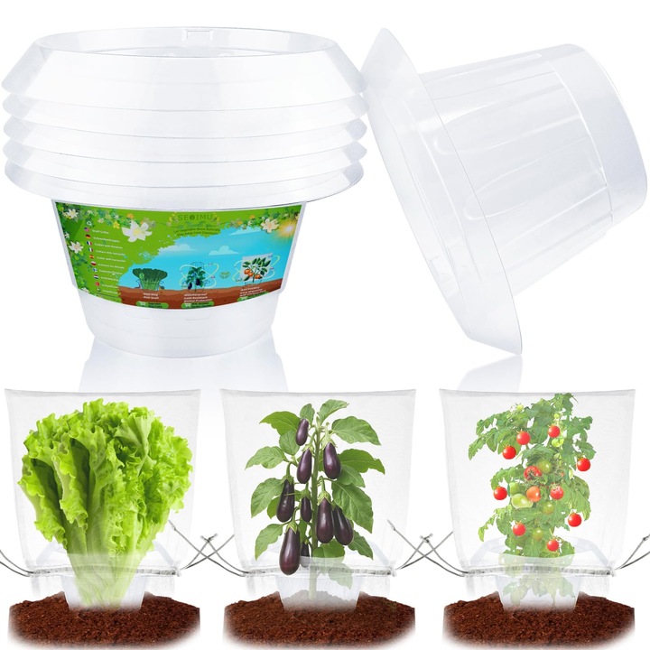 Set 20 coliere si 20 plase de protectie pentru plante, protectie 360° impotriva melcilor si insectelor, material PET, diametru 24cm