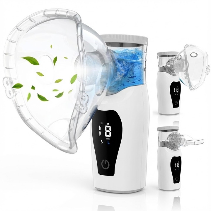 Nebulizator digital LITFIV JY-K02, 2 moduri, particule 4, 7 mm, masca adult + copil, 12x4x6cm
