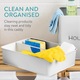 Organizator metalic produse de curatenie Navaris, 27.7 x 23 x 21 cm, 3 compartimente, tava interioara detasabila, Gri