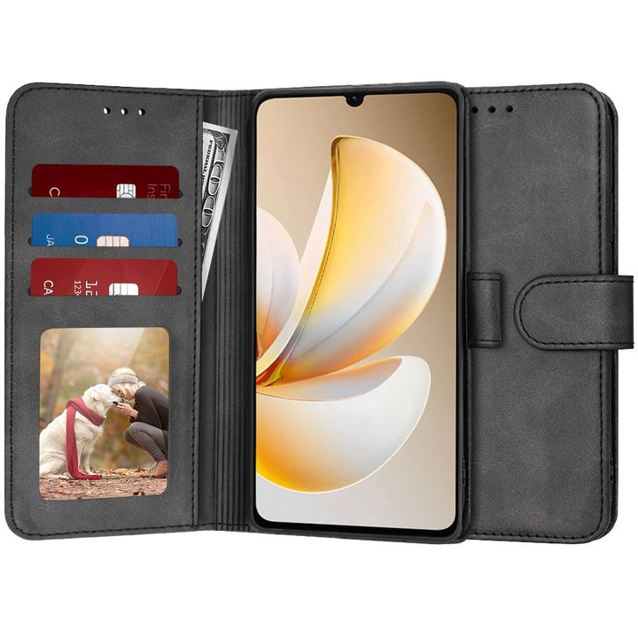 Калъф за Realme Note 70T тип книга 360 Kickstand Мултифункционален портфейл, пълна защита, черен