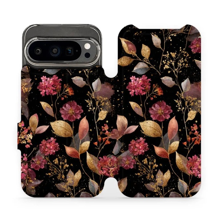Husa flip Mobiwear pentru Google Pixel 9 Pro, design floral, rezistent la socuri si zgarieturi, multicolor