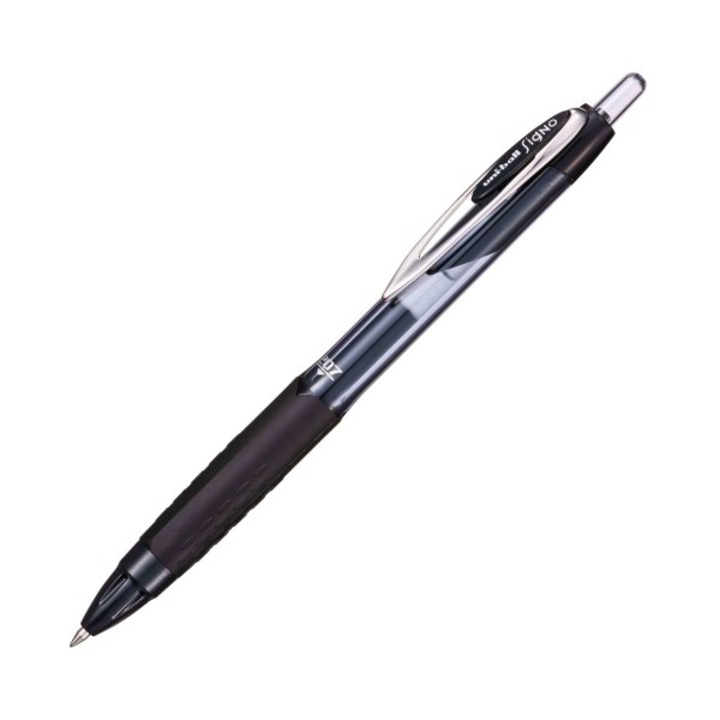 Pix cu gel Uni Ball, 0.7 mm, negru, 72% plastic reciclat, mecanism click