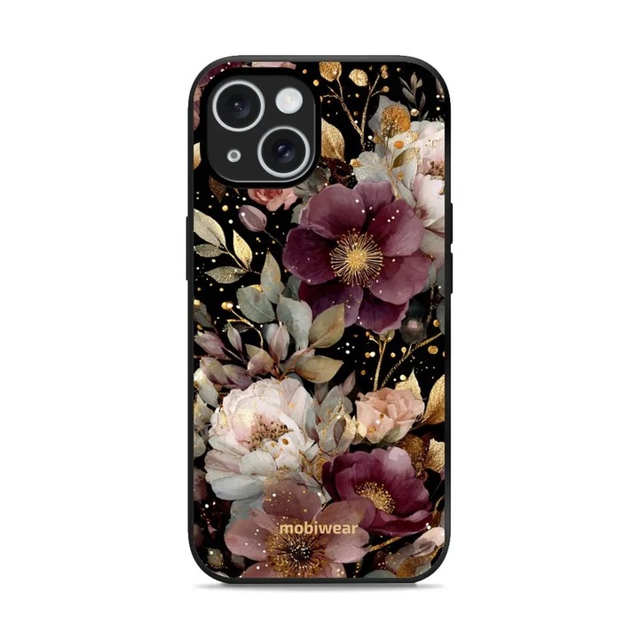 Husa telefon Mobiwear Glossy pentru Apple iPhone 15, design floral, rezistent la socuri si zgarieturi, multicolor