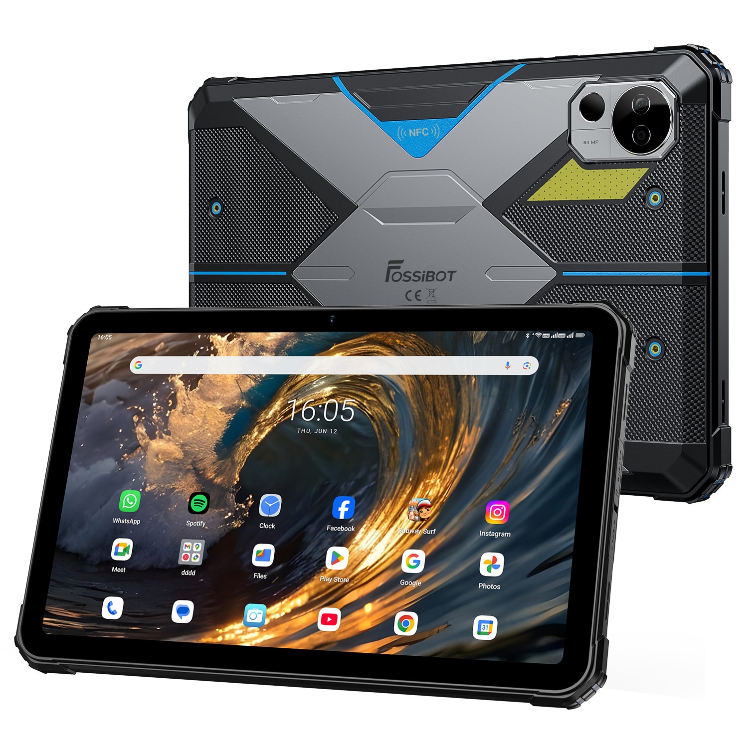 Tableta FOSSiBOT DT3, 10.4-inch, Android 15, 32 (12+20) GB RAM +256GB (Suport TF card), octa-core, Baterie 21560mAh, 64MP + 32MP, Wi-Fi 6, Bluetooth 5.2, GPS, NFC, Incarcare 66W, Negru/Gri
