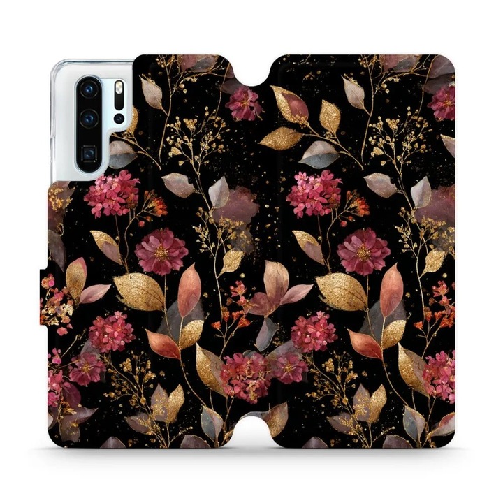 Калъф флип Mobiwear за Huawei P30 Pro, дизайн с цветя, устойчив на удари и надрасквания, многоцветен