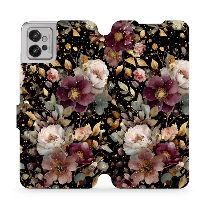 Husa flip Mobiwear pentru Motorola Moto G32, design floral, rezistenta la socuri si zgarieturi, multicolor
