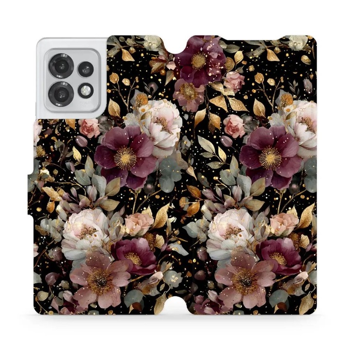 Husa flip Mobiwear pentru Motorola Edge 40 Pro, design floral, rezistenta la socuri si zgarieturi, multicolor