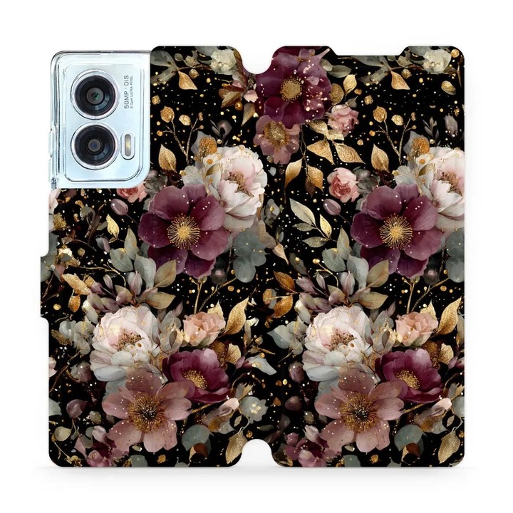 Калъф флип Mobiwear за Motorola Edge 50 Fusion, флорален дизайн, устойчив на удари и надрасквания, многоцветен