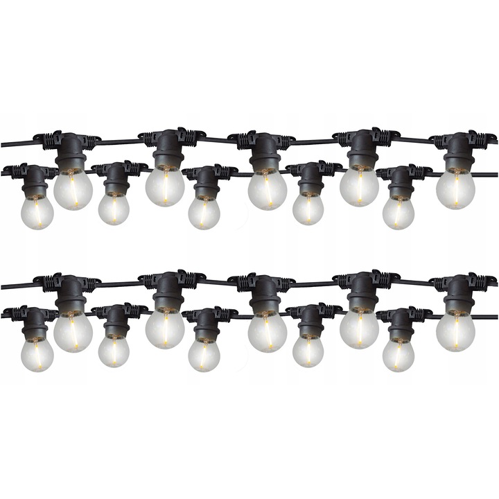 Декоративна гирлянда KOBI 20м, 20 LED крушки с нажежаема жичка, черна, водоустойчива, 1,3W
